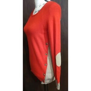 J.Crew XXS wool Rabbit Oversized sweater preppy elbow patch Red Khaki tan Tunic